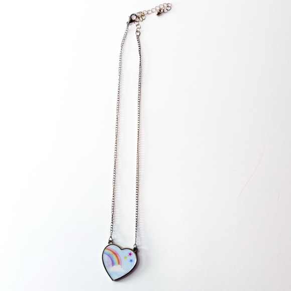 Lenticular Heart Necklace Rainbow Unicorn Flip Image Silver Tone - Picture 3 of 6